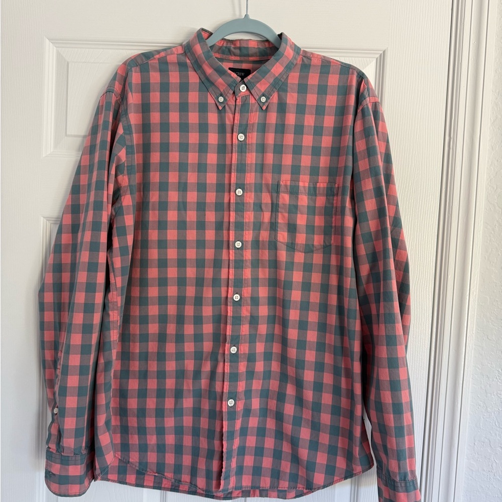 J. Crew Pink and Gray Plaid Men's Shirt